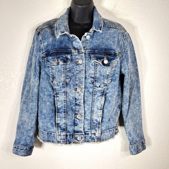 Simply Vera Vera Wang Womens Denim Jacket Small Distressed Frayed Hem - Picture 3 of 8